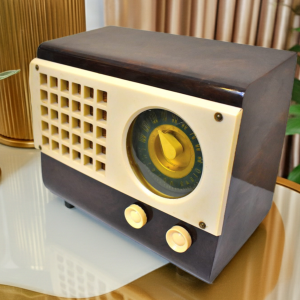 Dark Brown & Cream Panel Retro Radio with  Yellow Dial