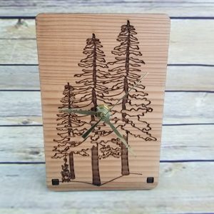 Engraved Pine Tree Redwood Desk Clock