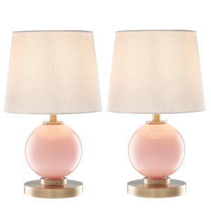 Pair of Pink Glass Globe Table Lamps