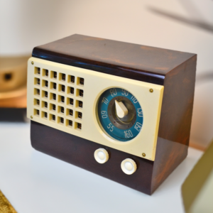 Dark Brown & Cream Panel Retro Radio with Blue Dial